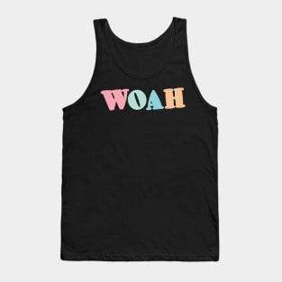 WOAH Trendy Meme Viral Dance Themed Sticker Pastel Colors Mint Pink Green Tank Top